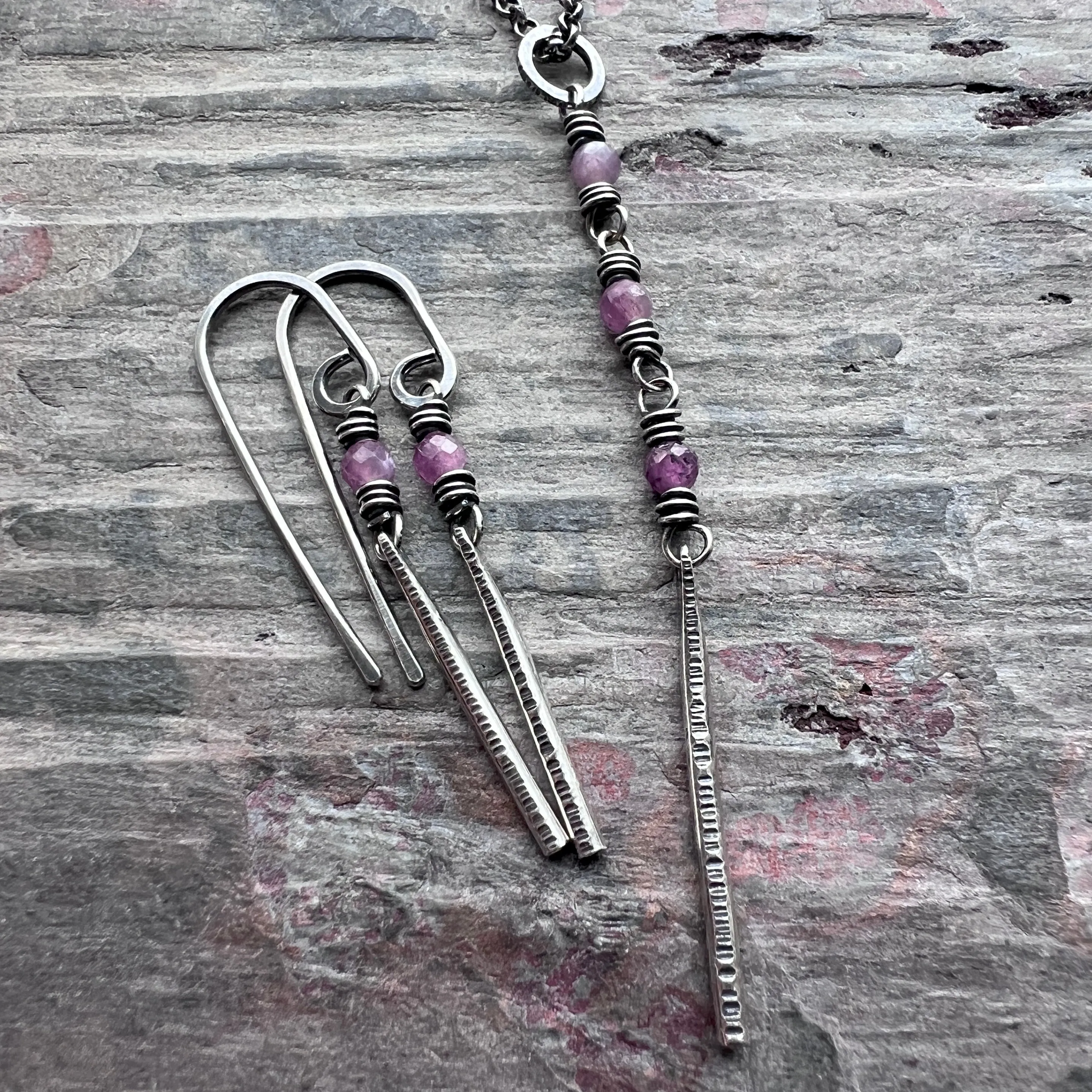 Customizable Sterling Silver Birthstone Necklace | Genuine Gemstone and Dainty Hammered Bar Pendant