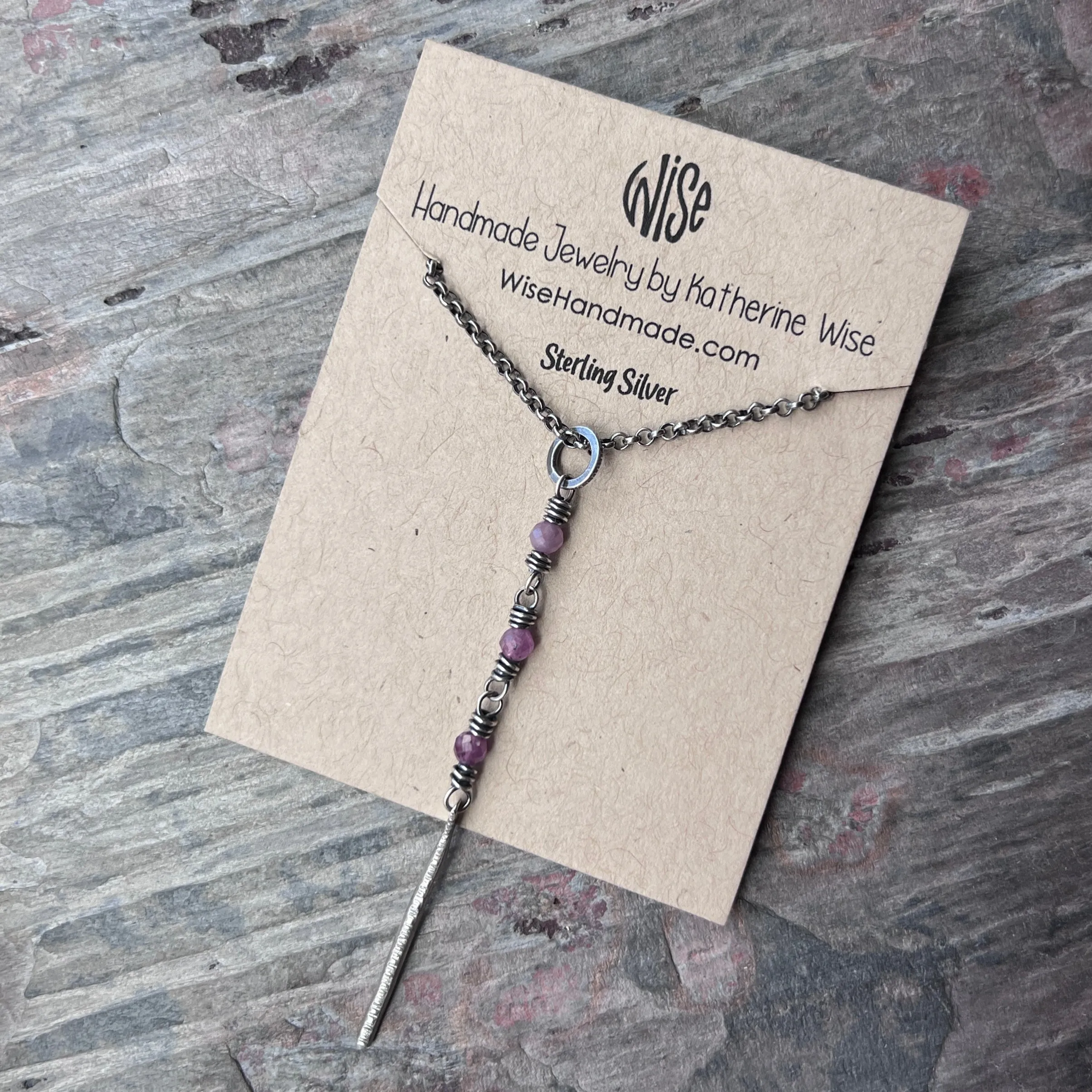 Customizable Sterling Silver Birthstone Necklace | Genuine Gemstone and Dainty Hammered Bar Pendant