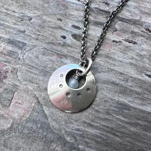 Customizable Sterling Silver Birthstone Necklace | Genuine Gemstone and Stamped Circle Pendant