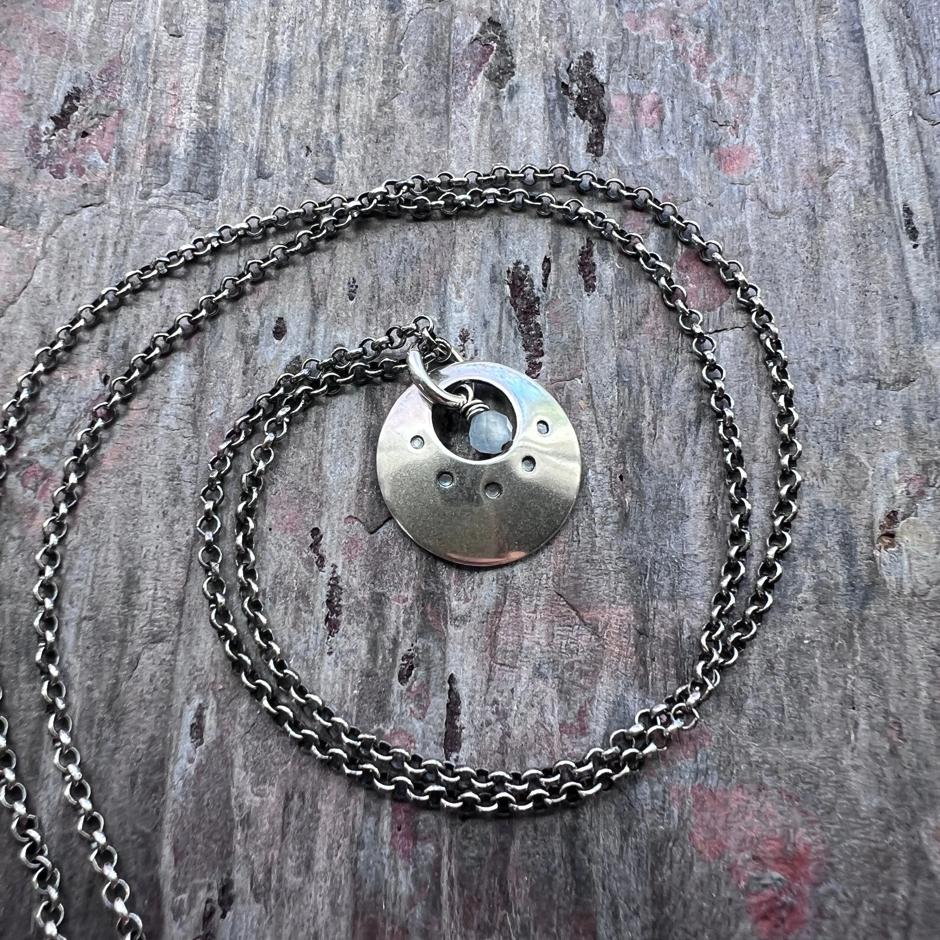 Customizable Sterling Silver Birthstone Necklace | Genuine Gemstone and Stamped Circle Pendant