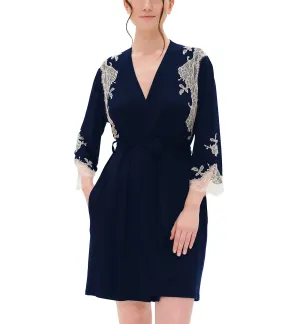 effetto Bamboo Gone With The Wind 3/4 Sleeve Robe (03161) - Navy