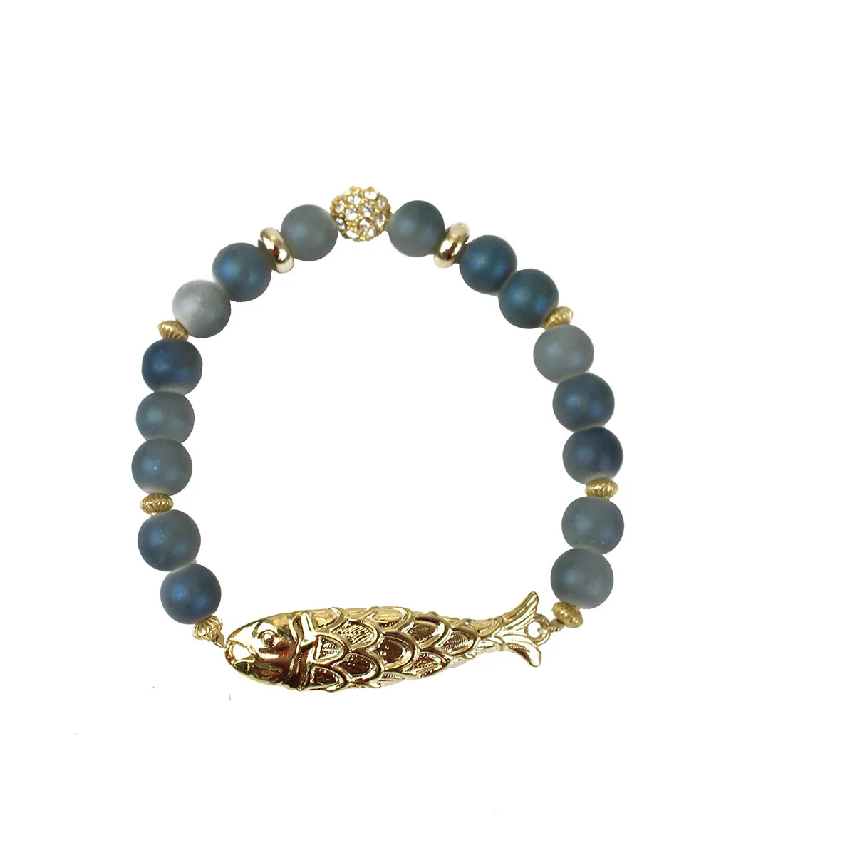Gold Colored Fish with Green Bead Bracelet