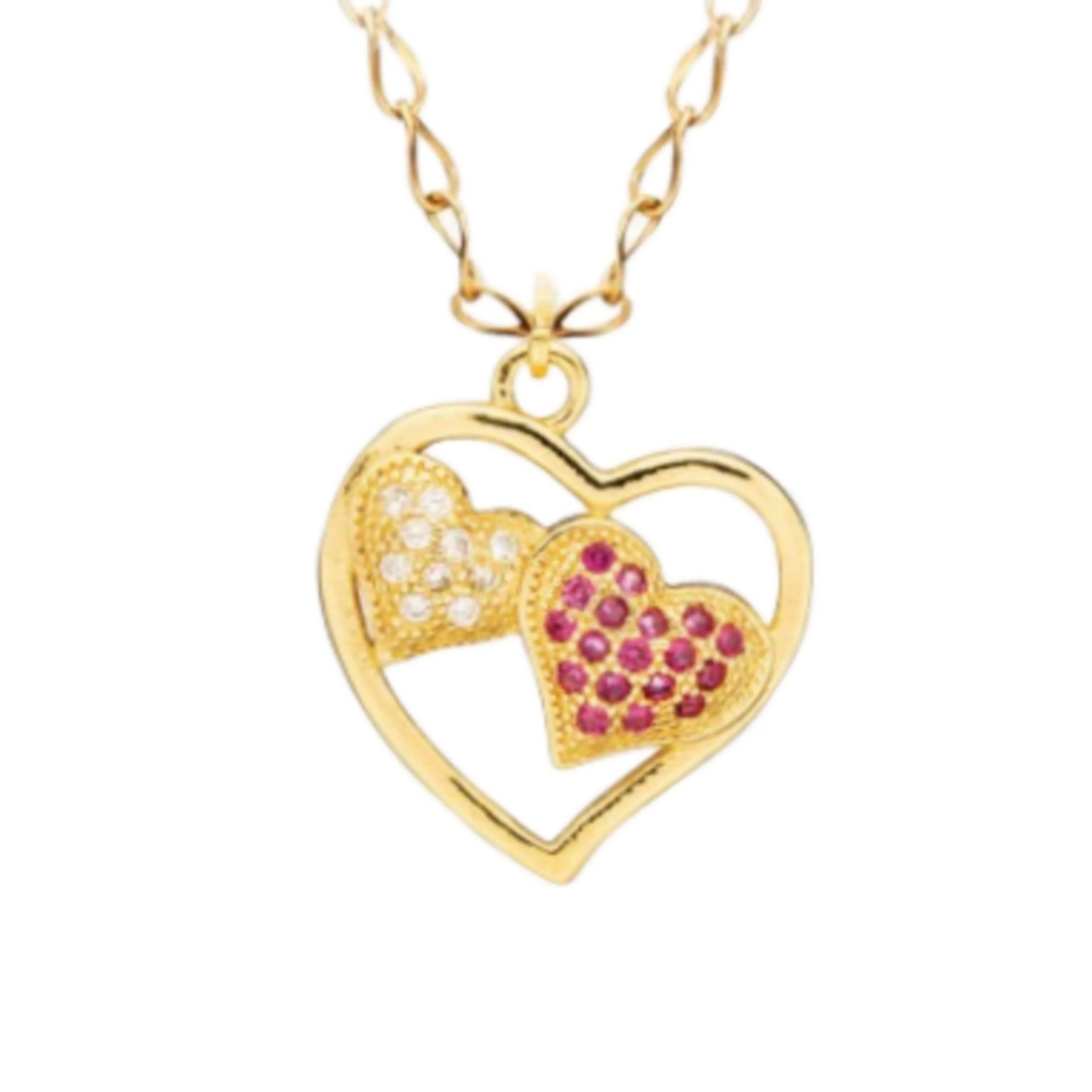 Gold Plated Double Heart Inside a Heart Necklace
