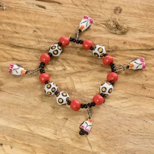 Handcrafted Ceramic Beaded Stretch Bracelet with Penguins - Dangling Penguins | NOVICA