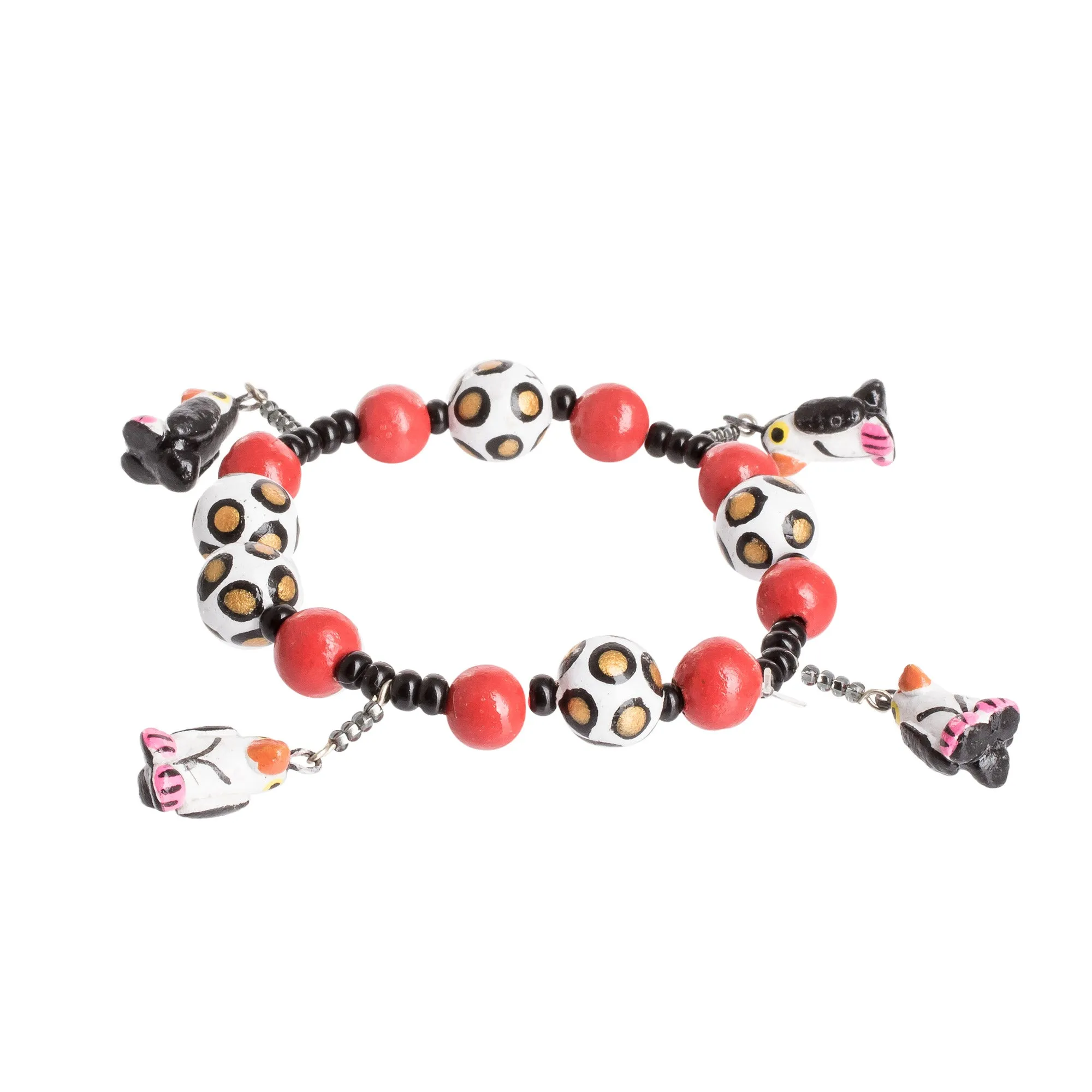 Handcrafted Ceramic Beaded Stretch Bracelet with Penguins - Dangling Penguins | NOVICA