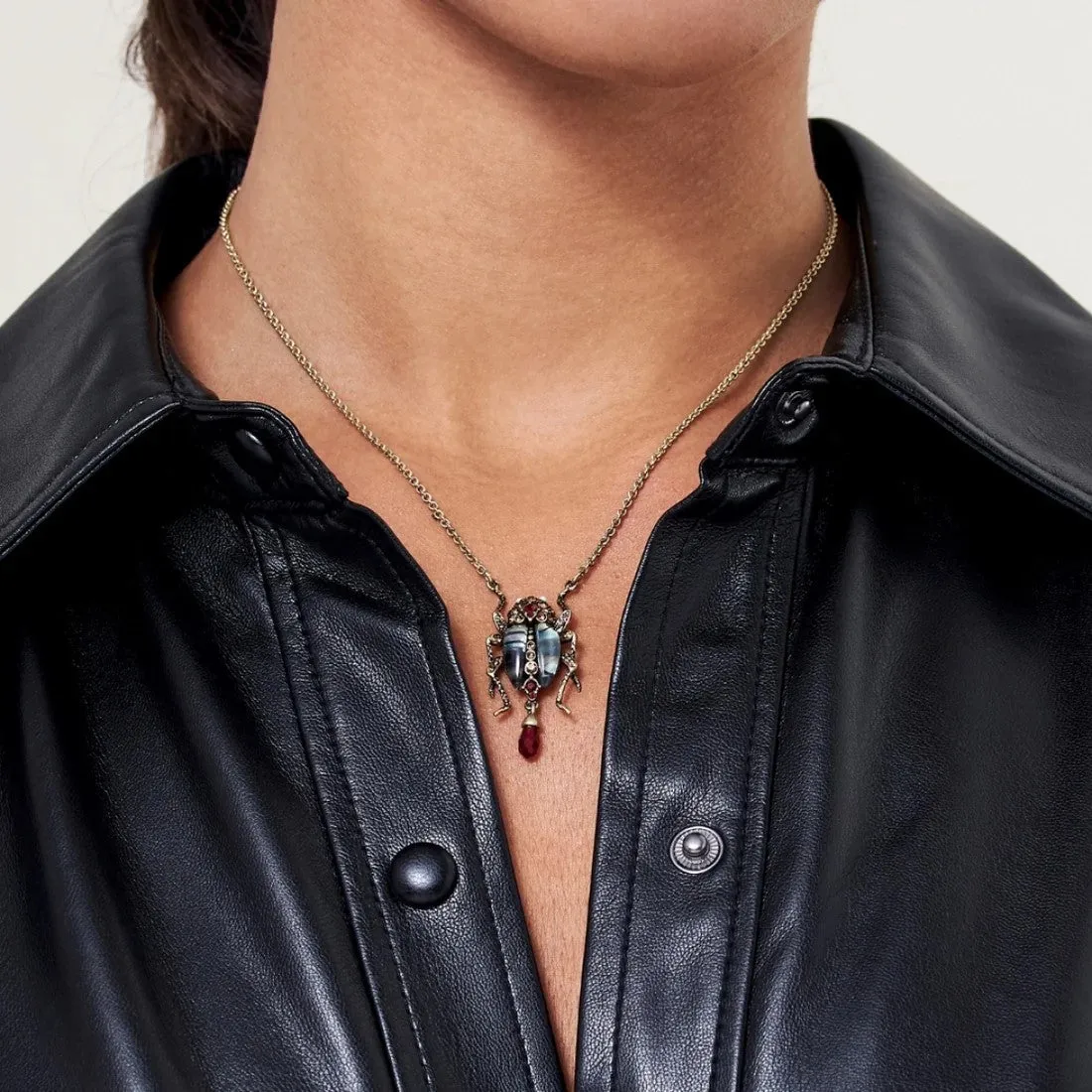 JEWELED BUG PENDANT NECKLACE