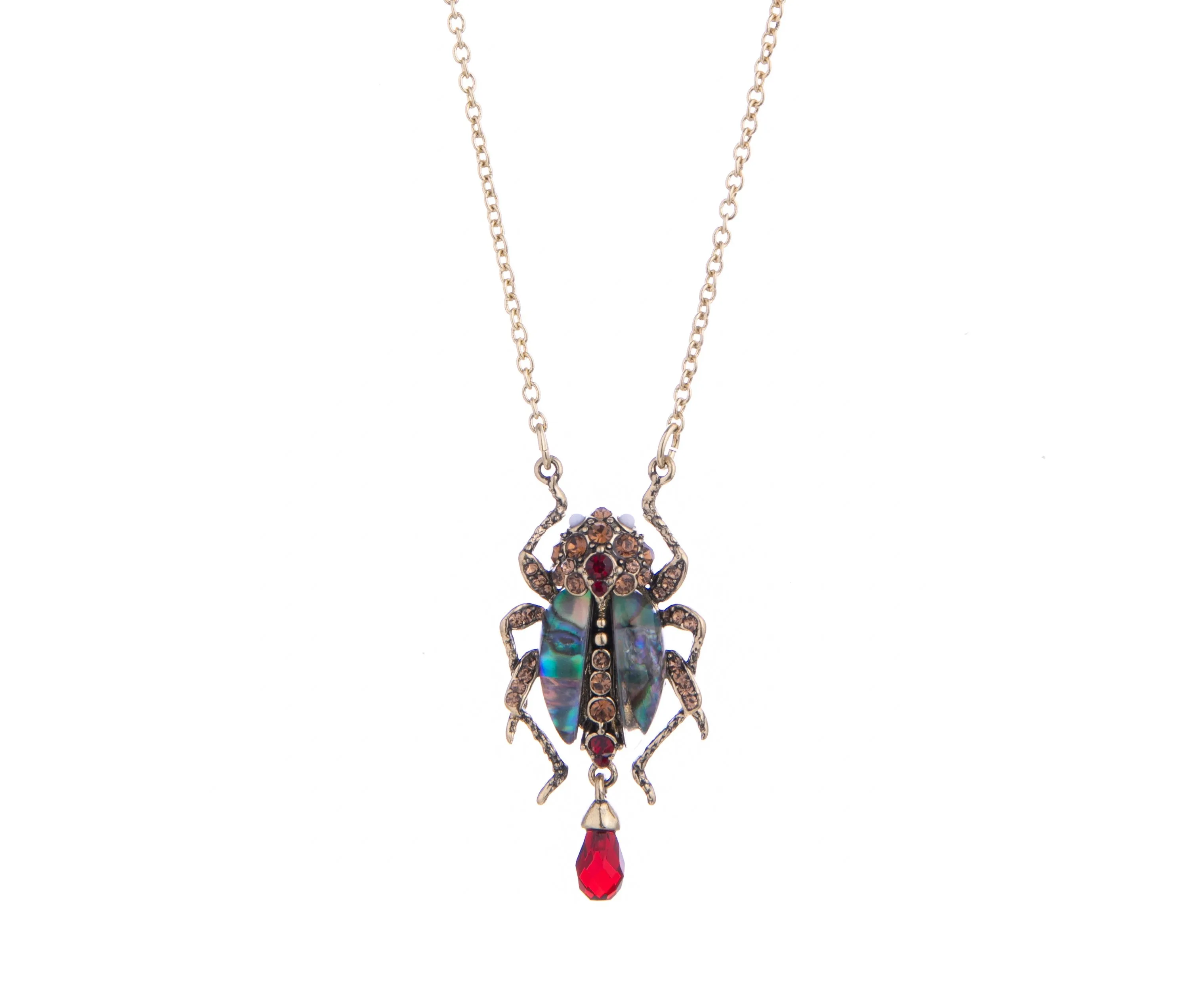 JEWELED BUG PENDANT NECKLACE