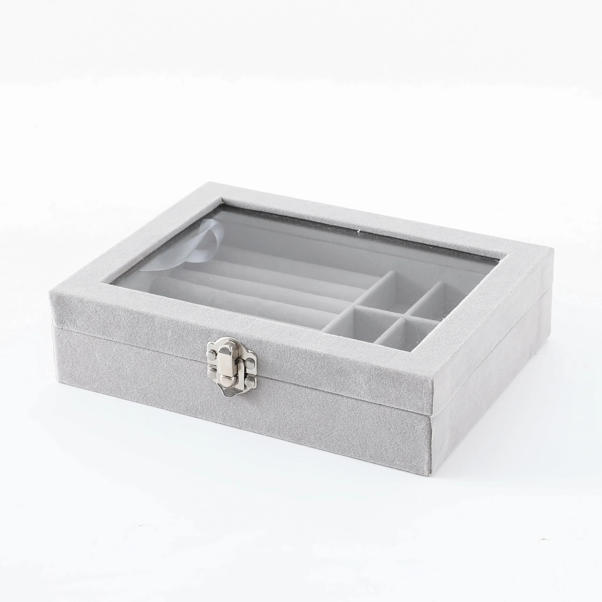 Kuber Industries Pack of 3 Velvet Jewelry Box Organizer | Jewelry Storage Box | Jewelry Organizer | Showcase Holder Dresser Organizer for Earring Necklace Bracelet Ring | YXX-016 | Grey