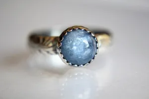 Kyanite Floral Ring, Floral Band, Vintage Floral Ring, Antique Silver Ring, Kyanite Band, Floral Jewelry, Stacking Ring, Thick Floral Ring