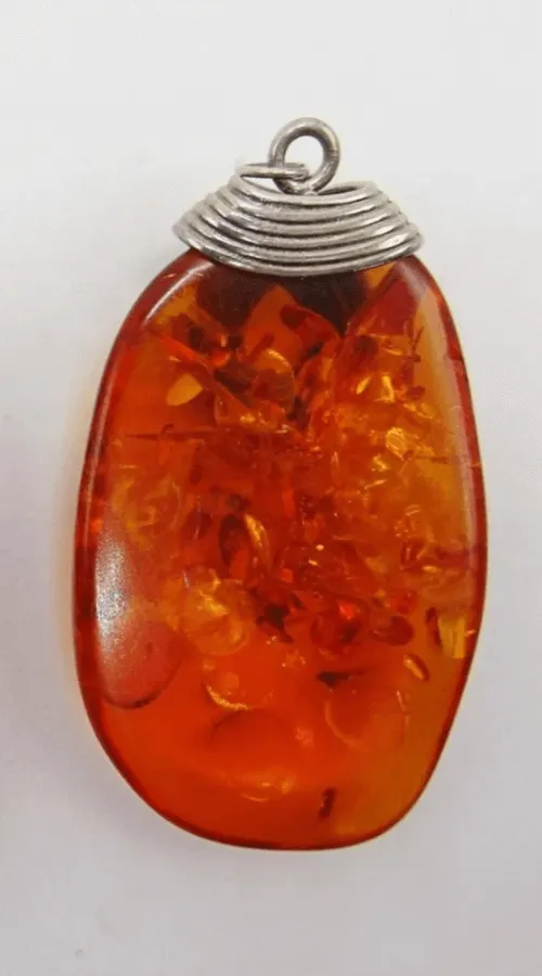 Large Amber Designer Sterling Silver Necklace
