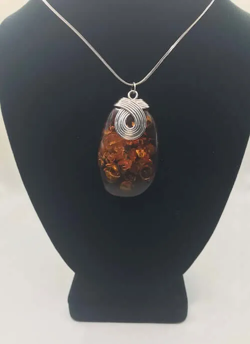 Large Amber Designer Sterling Silver Necklace