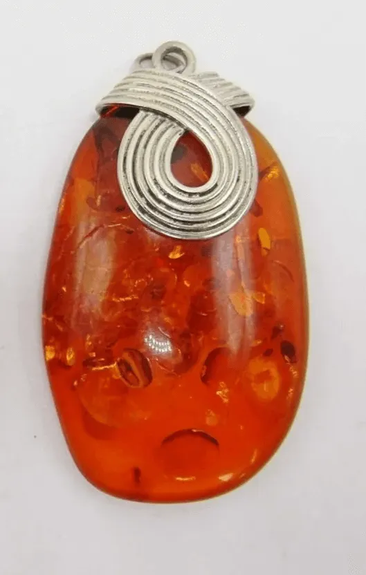 Large Amber Designer Sterling Silver Necklace