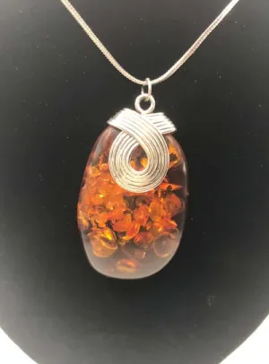 Large Amber Designer Sterling Silver Necklace