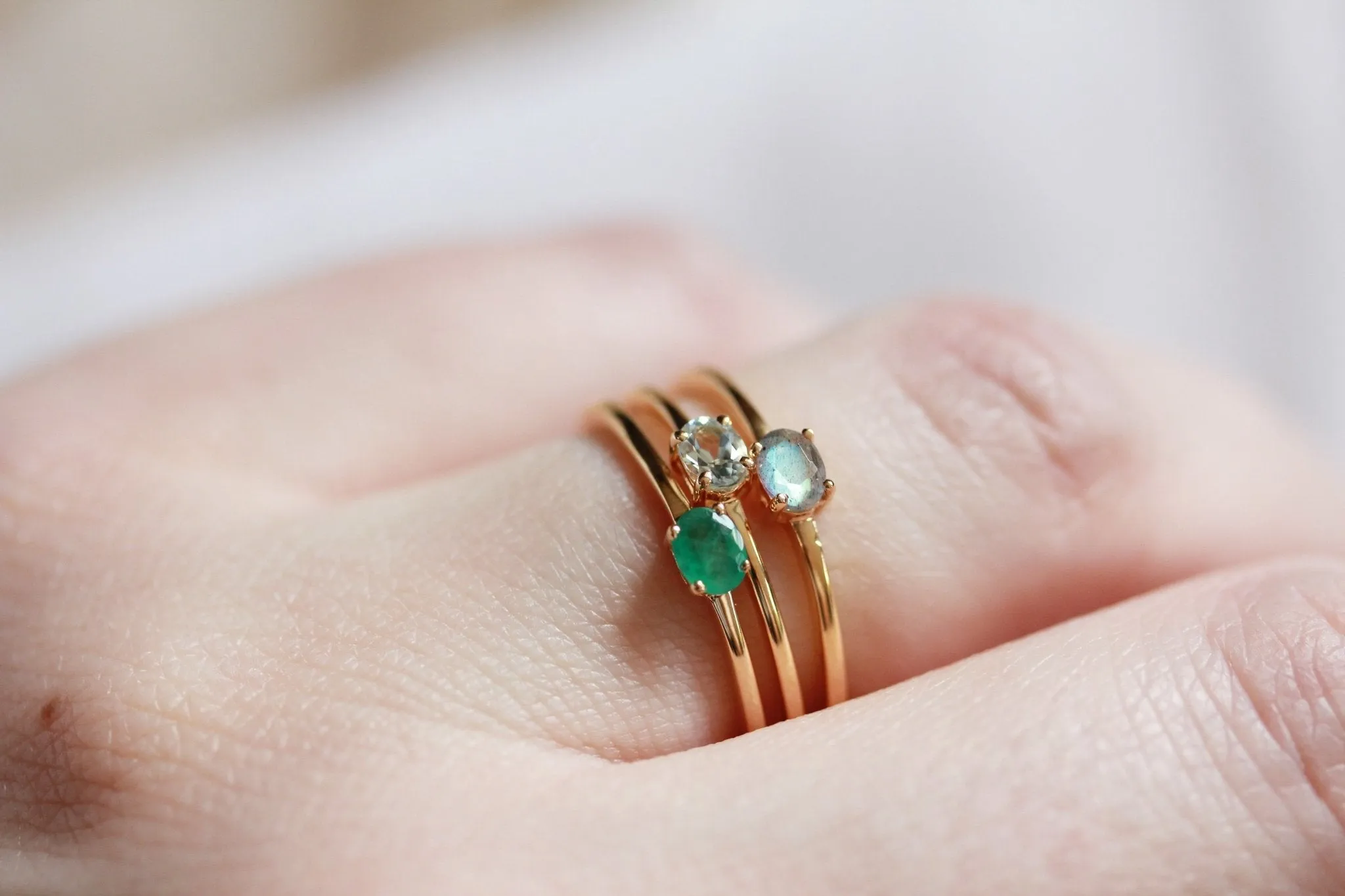 Little Gold Mini Gem Stacking Ring (Aquamarine)