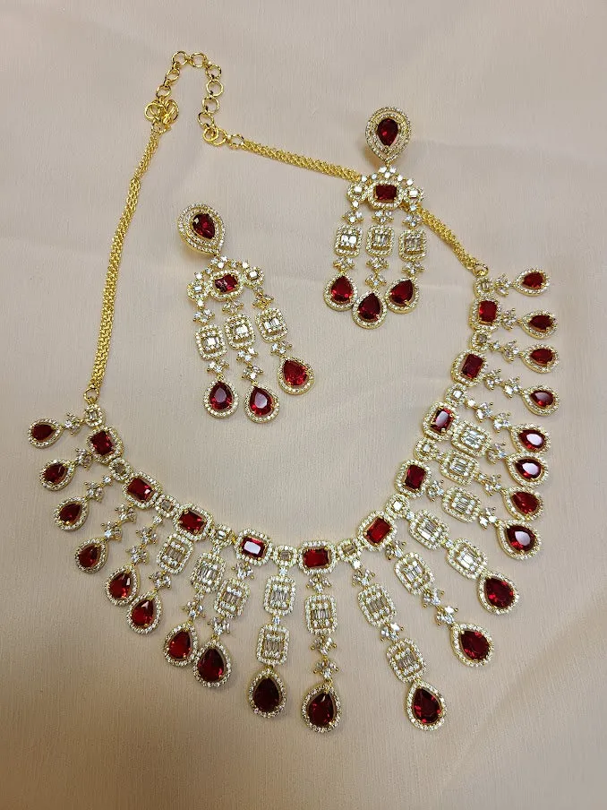 Mohe Ruby and American Diamonds set in Gold Finish