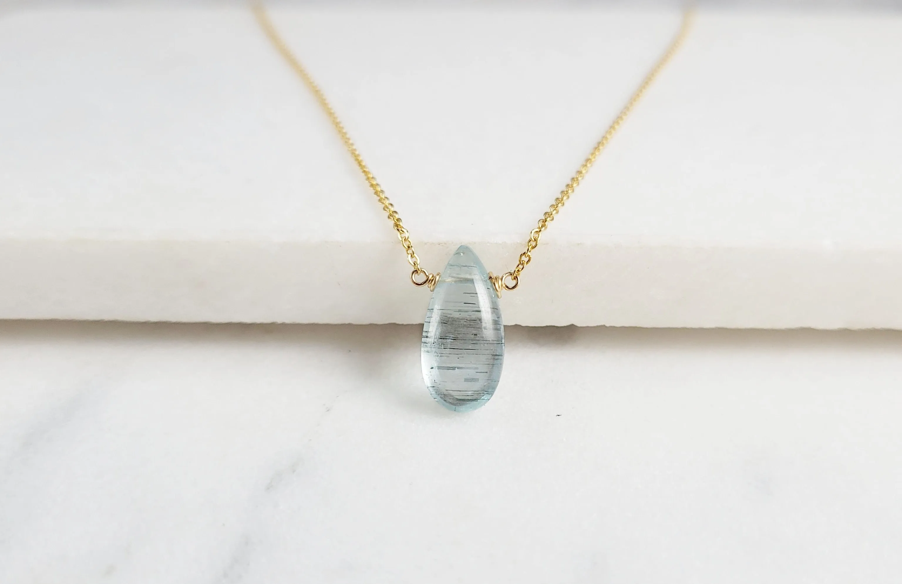 Moss Aquamarine Pear Necklace