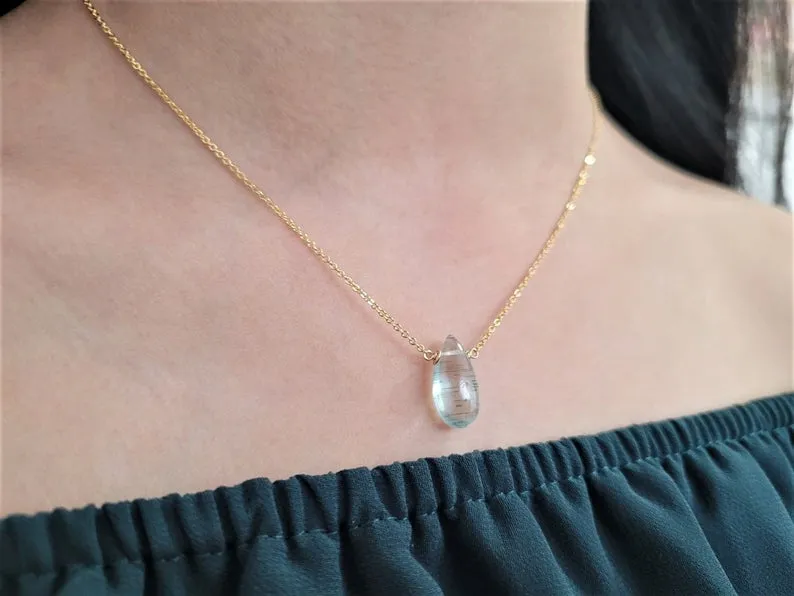 Moss Aquamarine Pear Necklace