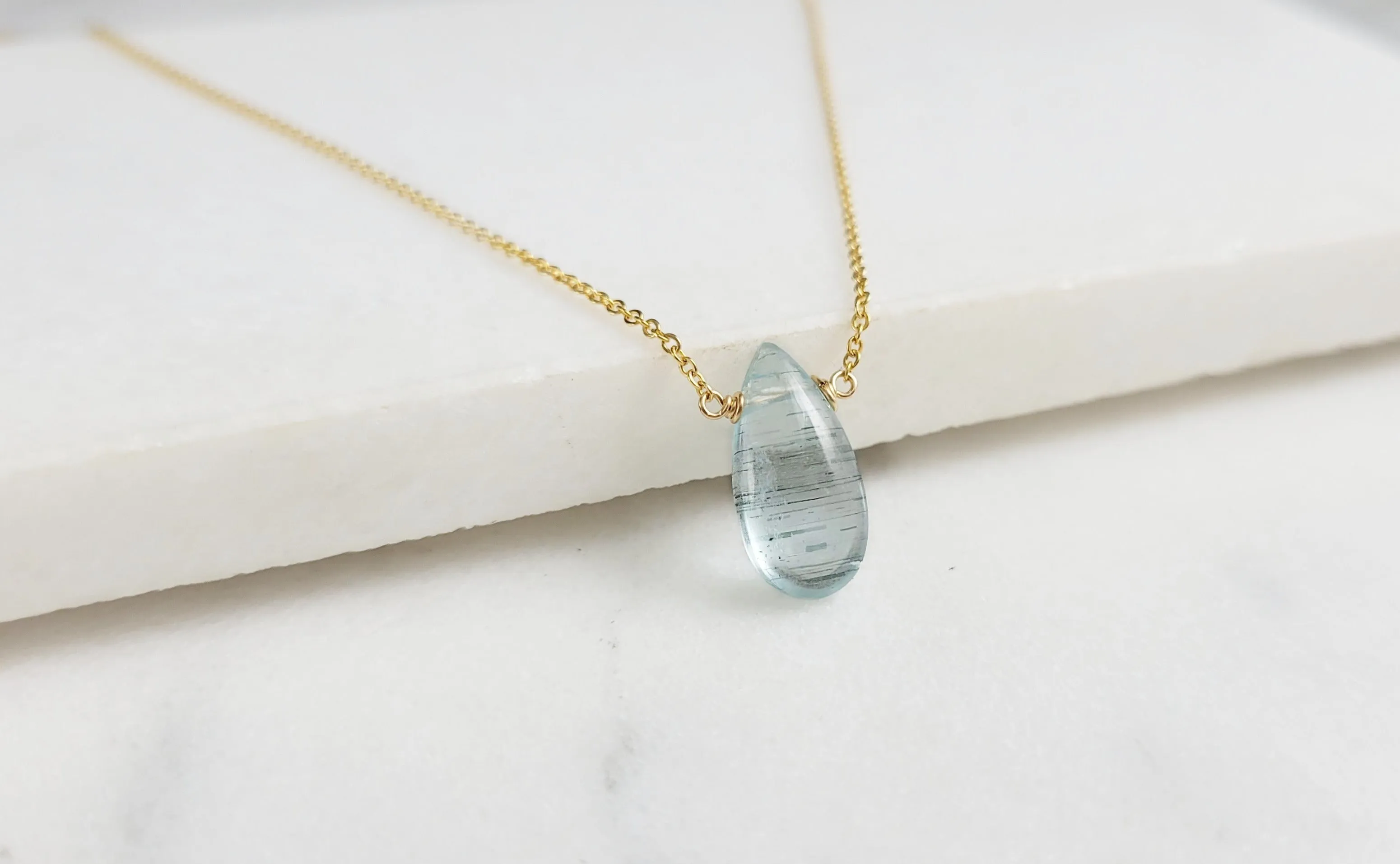 Moss Aquamarine Pear Necklace