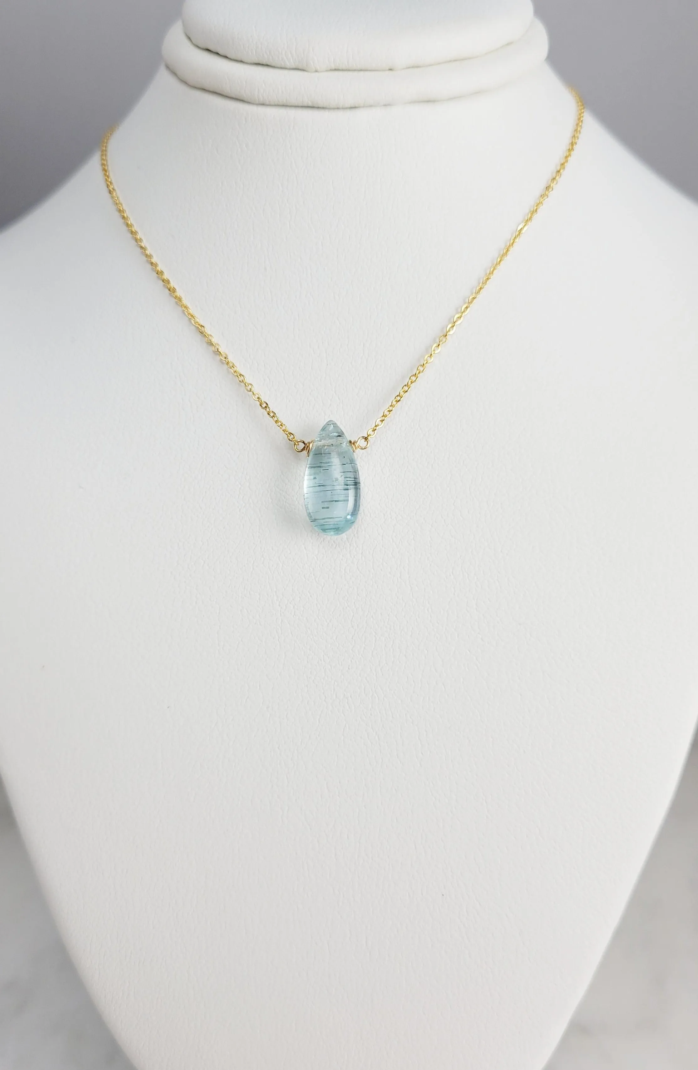 Moss Aquamarine Pear Necklace