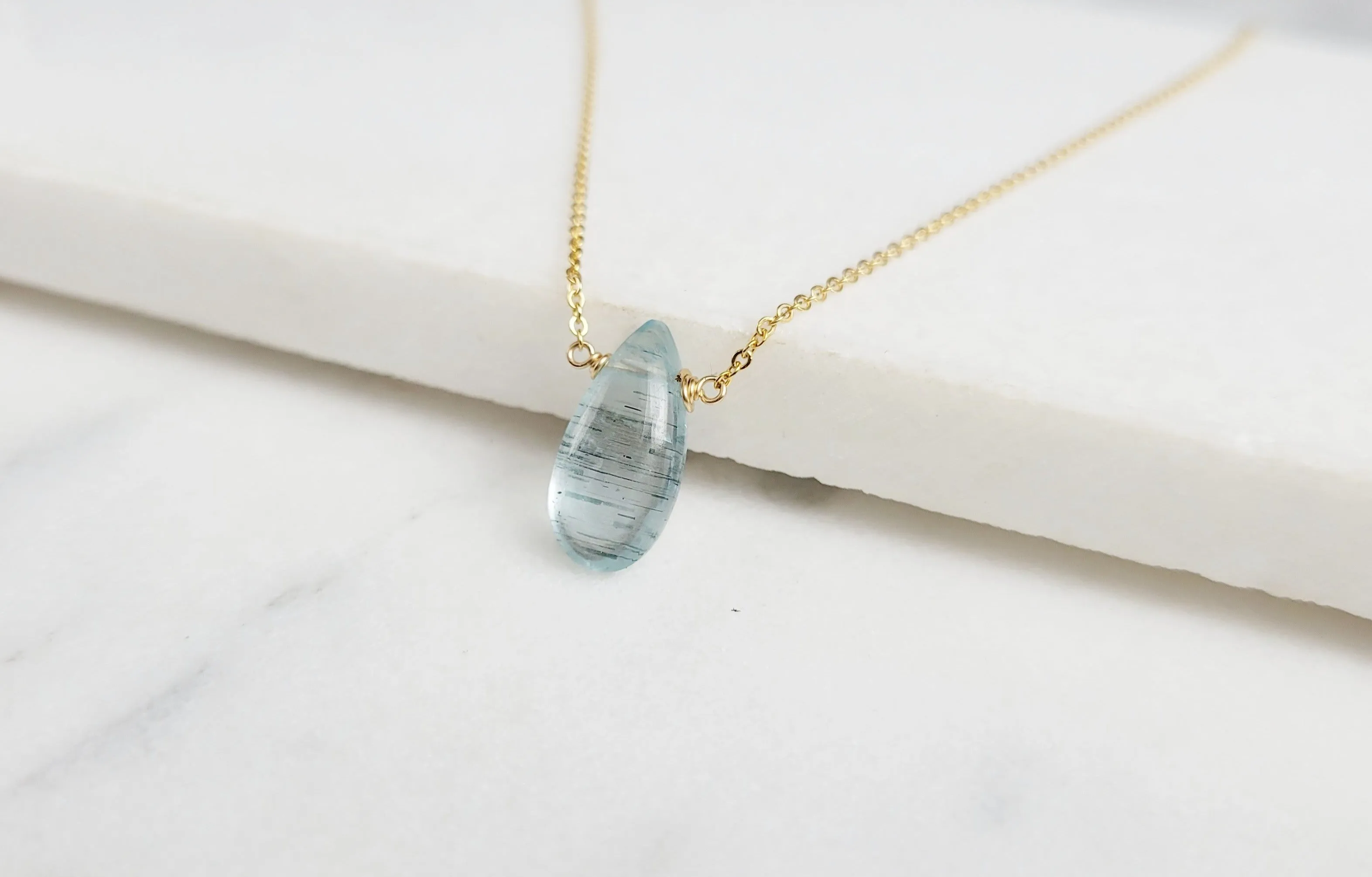 Moss Aquamarine Pear Necklace