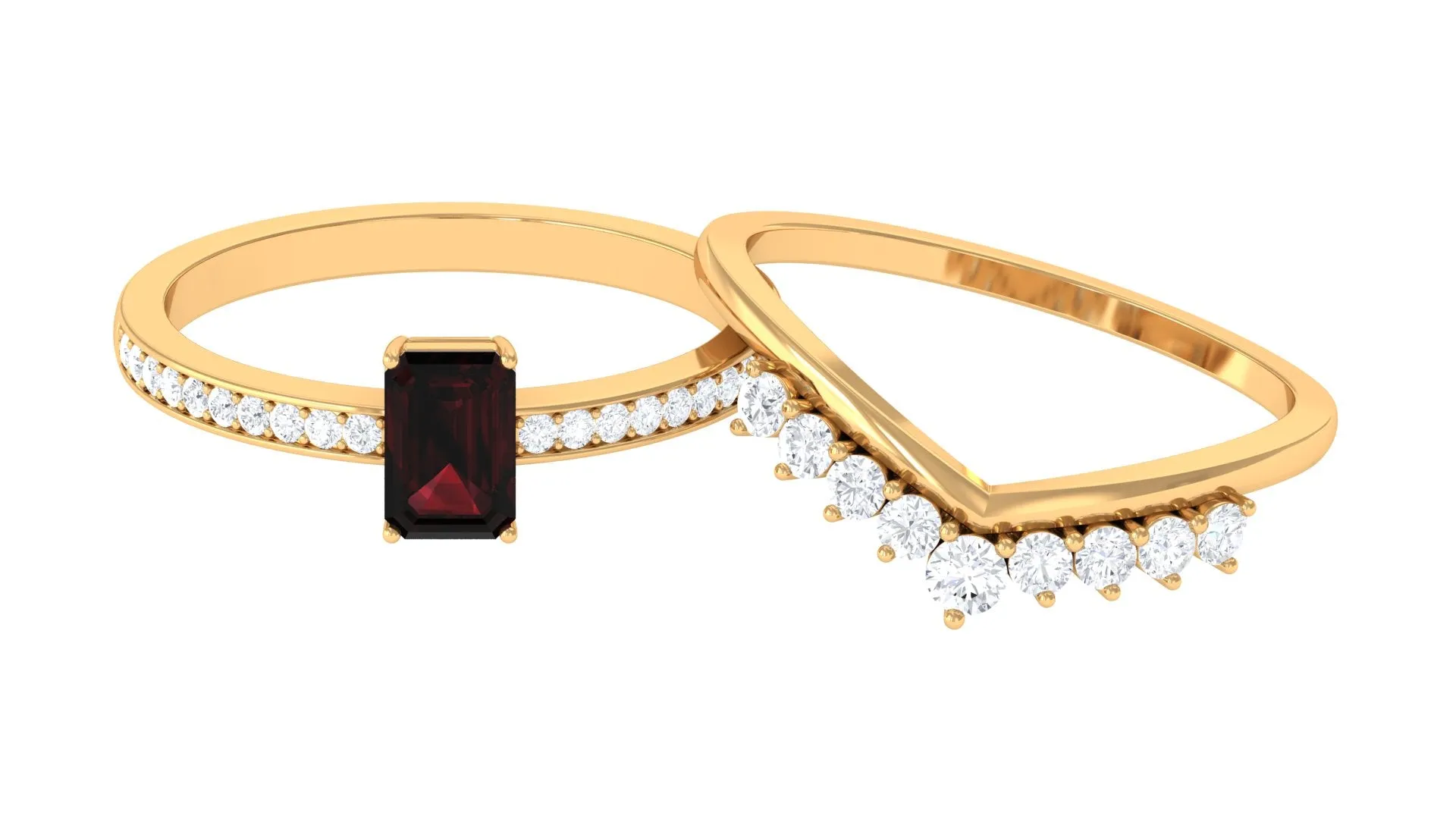 Natural Garnet and Diamond Stackable Ring Set