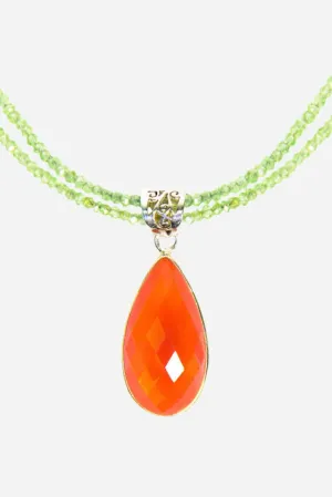 Orange Onyx on Peridot Pendant