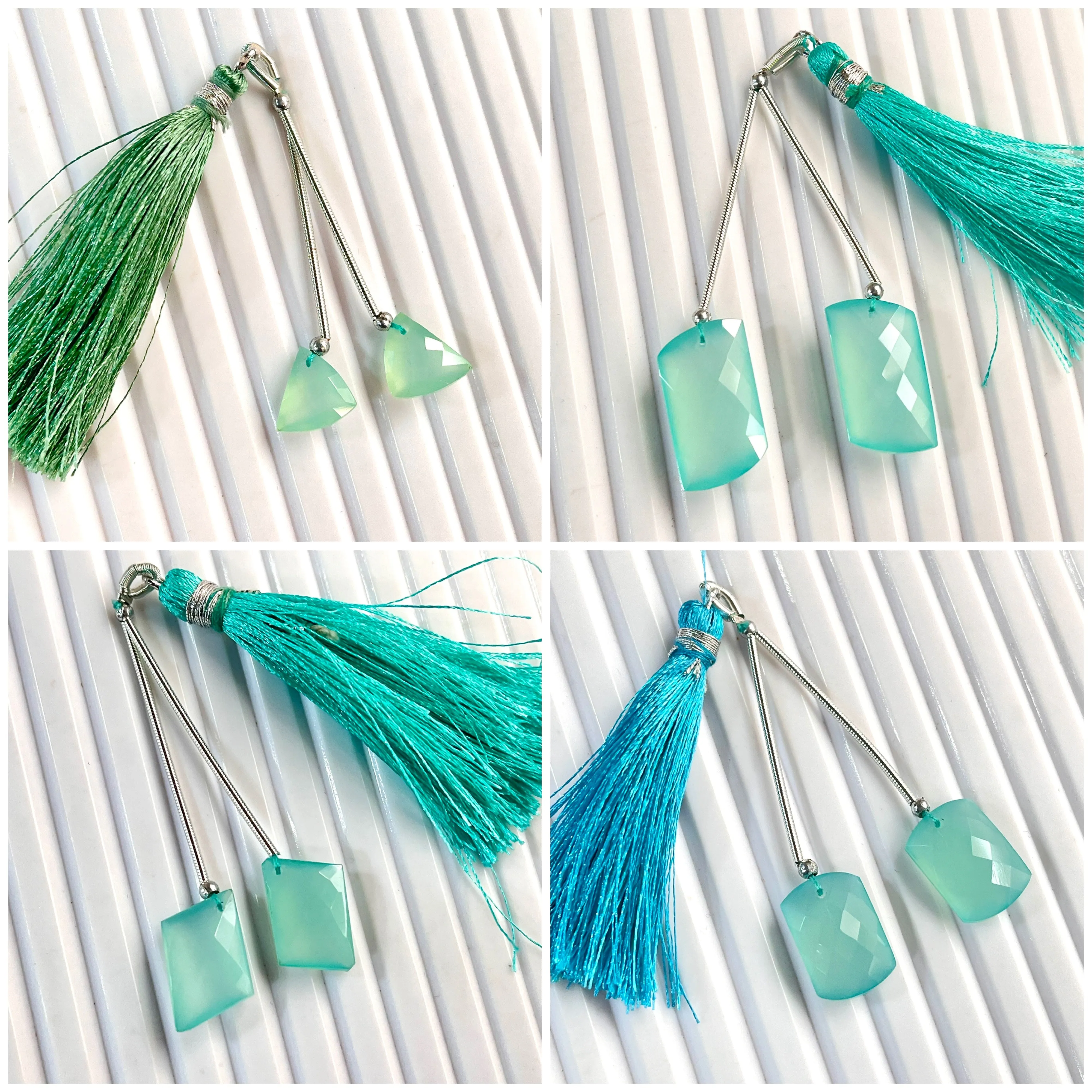 Pastel Green Onyx Faceted Mix Shape Cut stone Beads Pair
