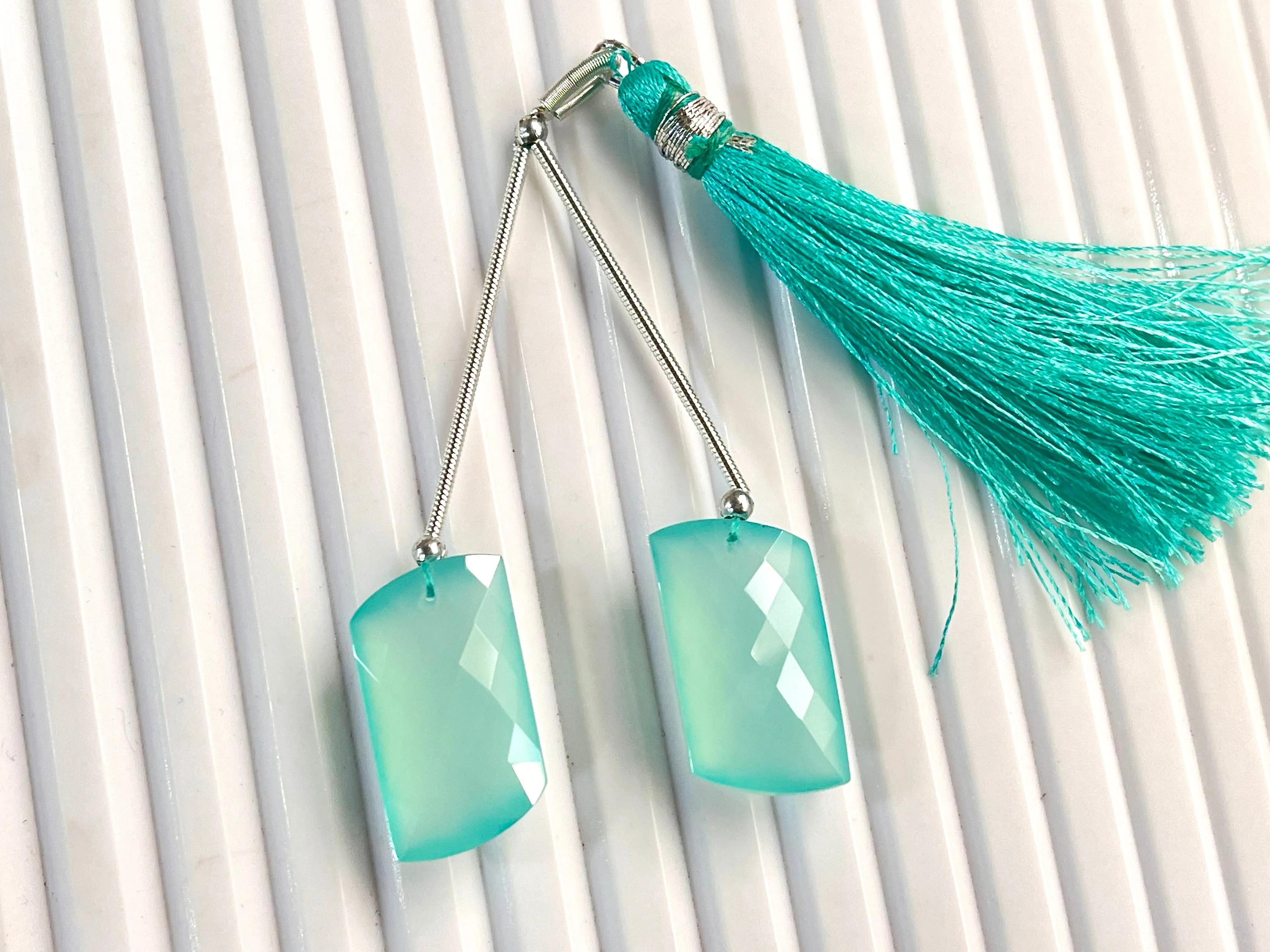 Pastel Green Onyx Faceted Mix Shape Cut stone Beads Pair