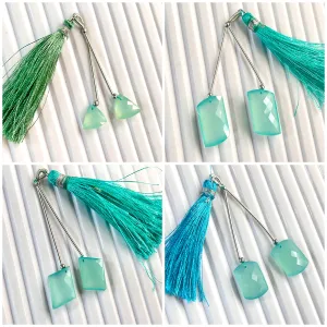 Pastel Green Onyx Faceted Mix Shape Cut stone Beads Pair