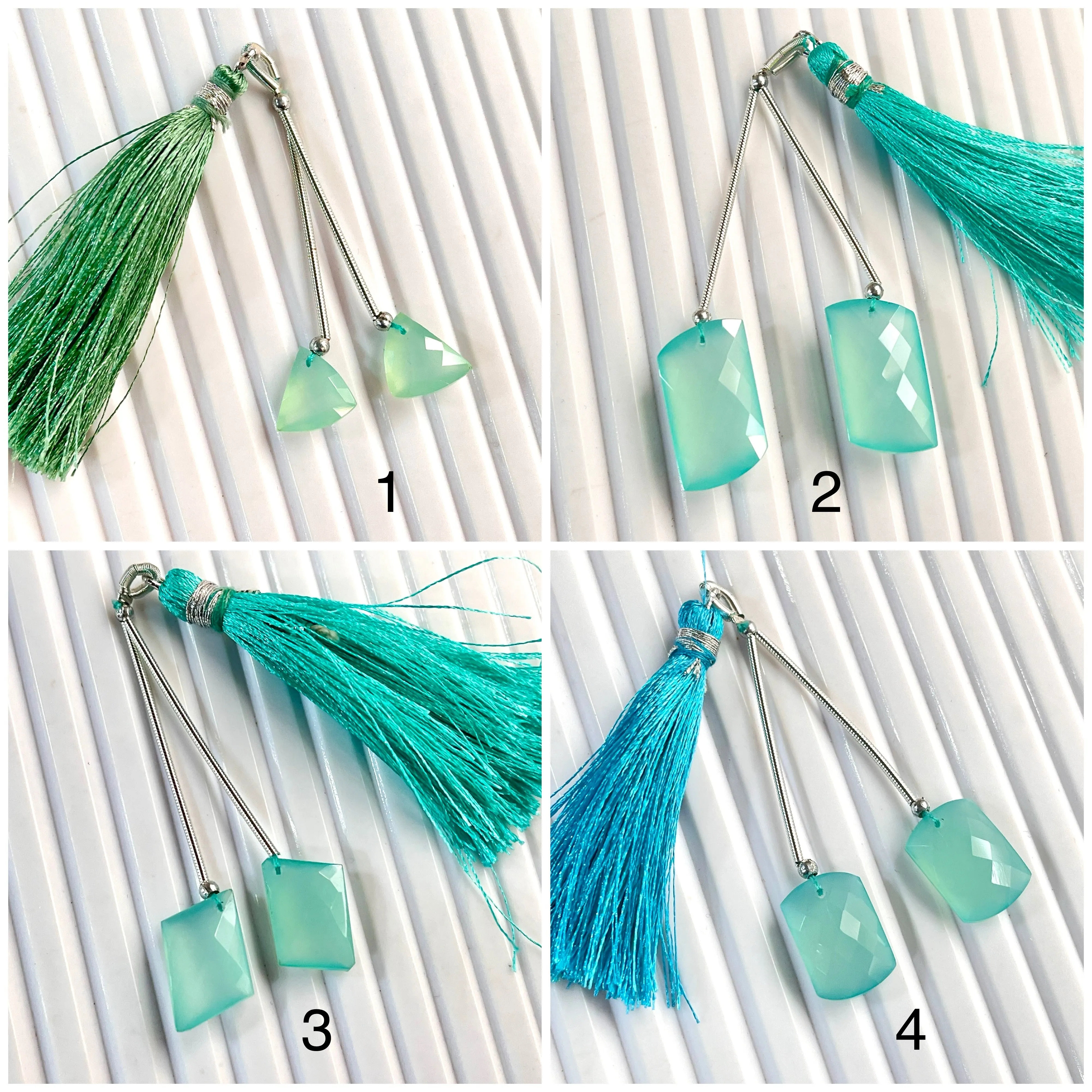 Pastel Green Onyx Faceted Mix Shape Cut stone Beads Pair
