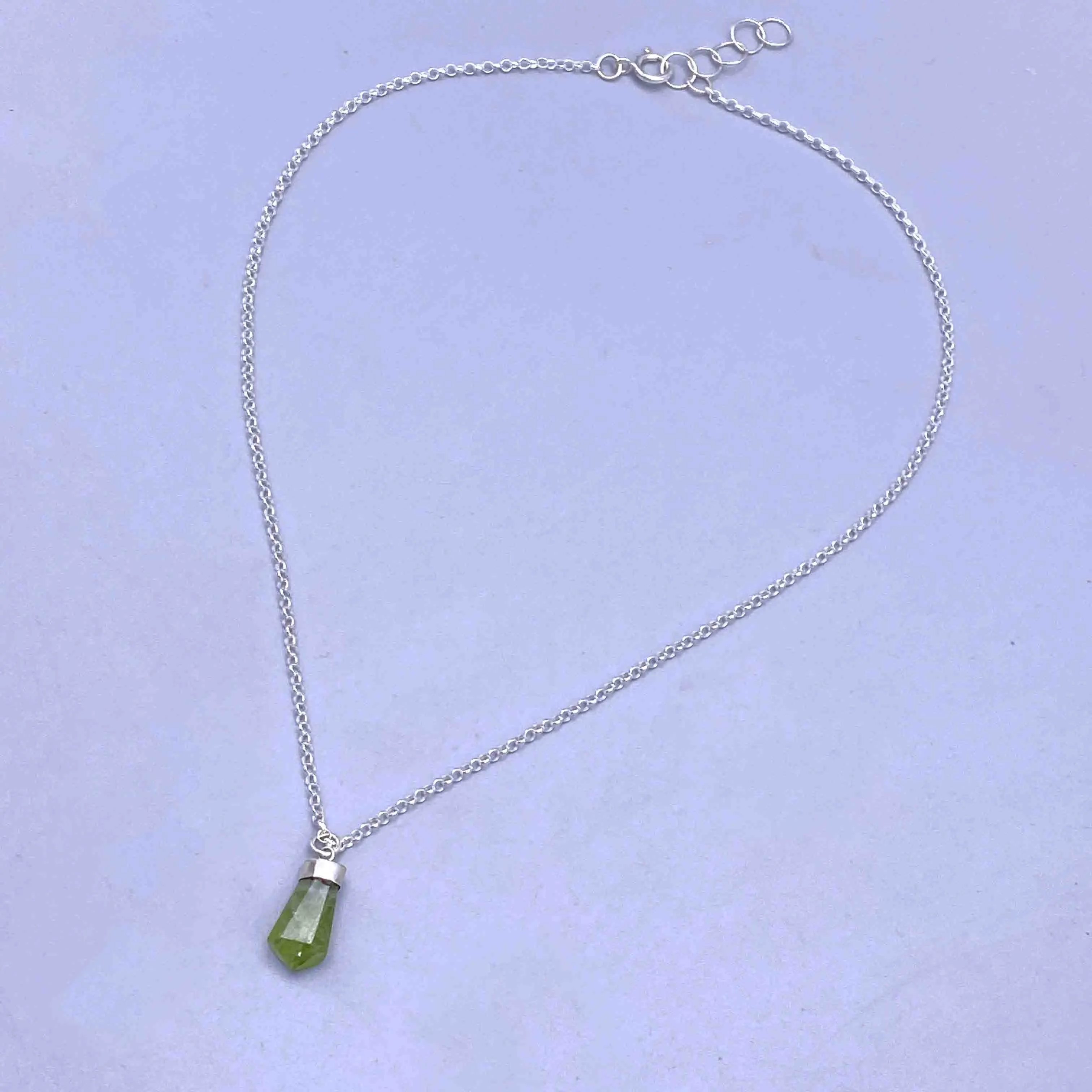 Peridot gemstone point  sterling silver chain Necklace
