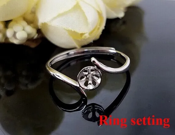 Ring Setting Blank 8mm 1pc 1.1g 925 Sterling Silver Adjustable Round Shape Base for 1 Pearl Bead Wholesale Available