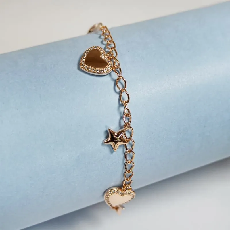 Rose Gold Heart & Star Charms Bracelet