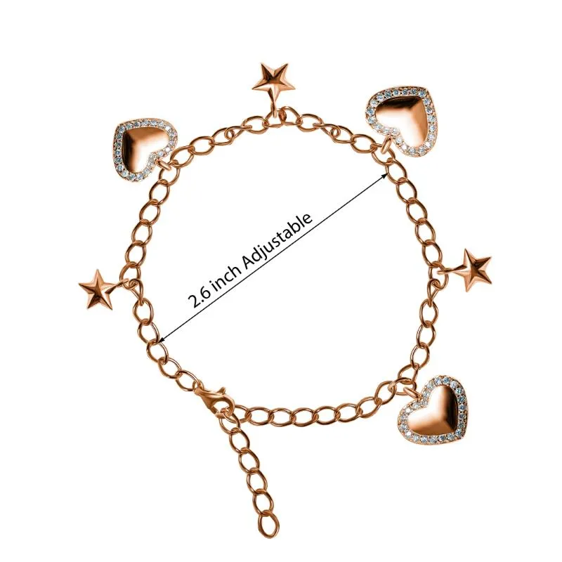 Rose Gold Heart & Star Charms Bracelet