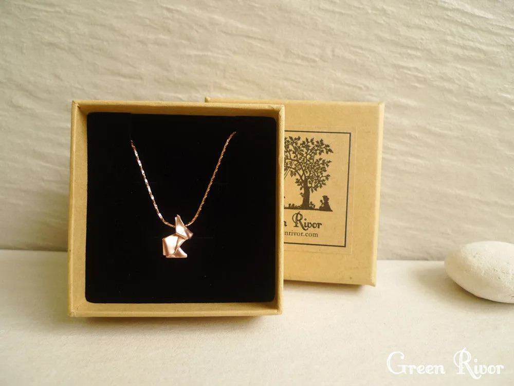 Rose Gold Plated 925 Silver Origami Rabbit Necklace