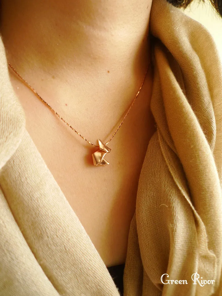 Rose Gold Plated 925 Silver Origami Rabbit Necklace