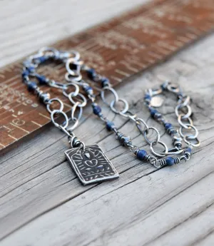 Royal Blue Sodalite Gemstones. Yogi Necklace. Fine Silver Beaded Chain.  81291