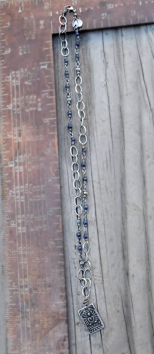 Royal Blue Sodalite Gemstones. Yogi Necklace. Fine Silver Beaded Chain.  81291