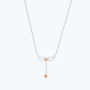 Silver Ruby Heart Wing Necklace