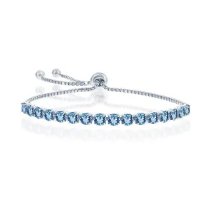Sterling Silver 4mm Aquamarine "March" Swarovski Element Bracelet