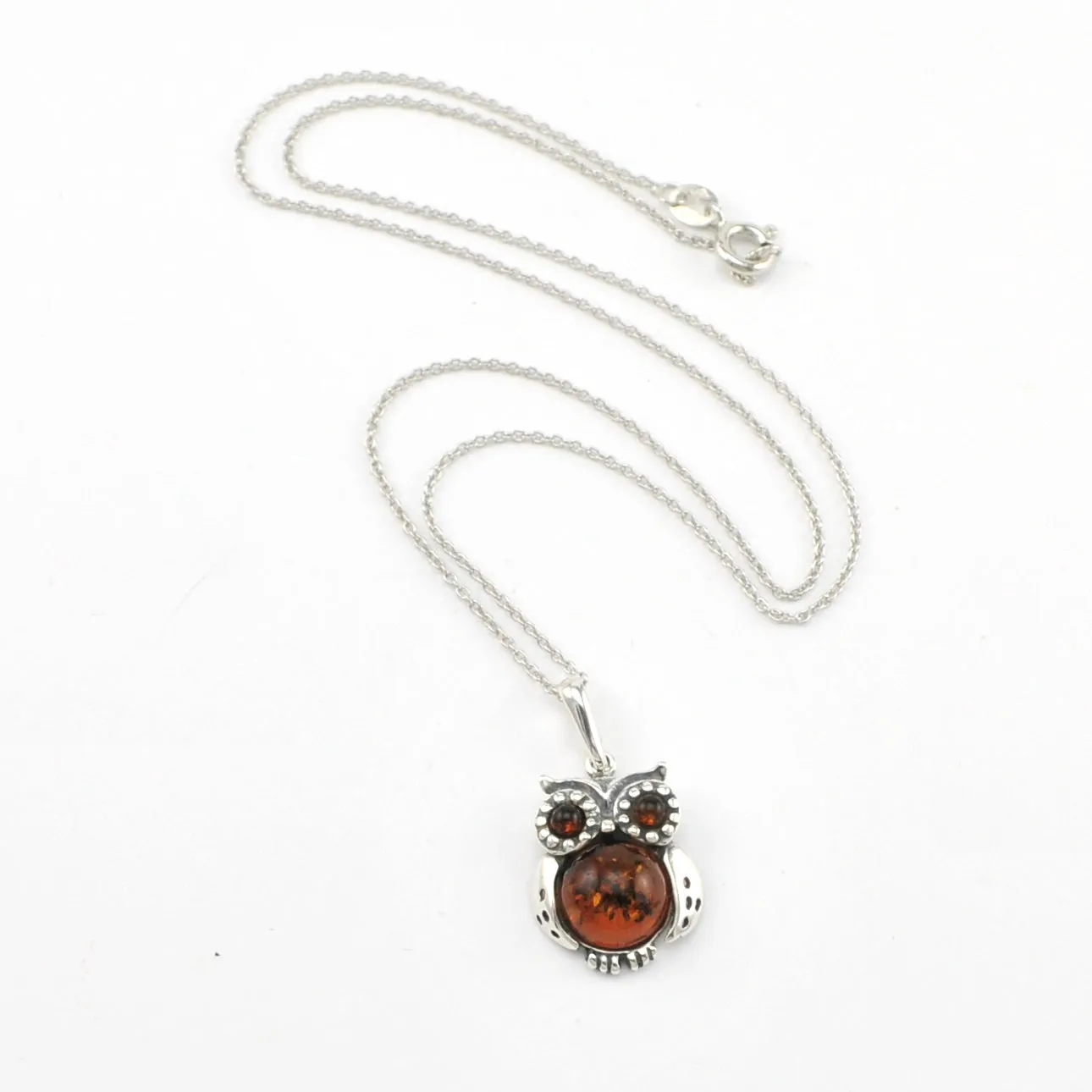 Sterling Silver Amber Owl Necklace