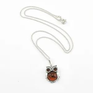 Sterling Silver Amber Owl Necklace