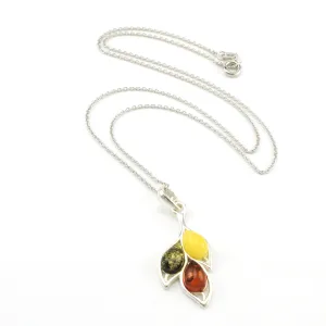 Sterling Silver Multicolored Amber Leaf Necklace