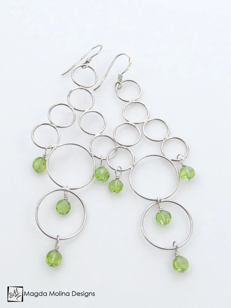 The Silver Bubbles Chandelier Earrings With Peridot Gems
