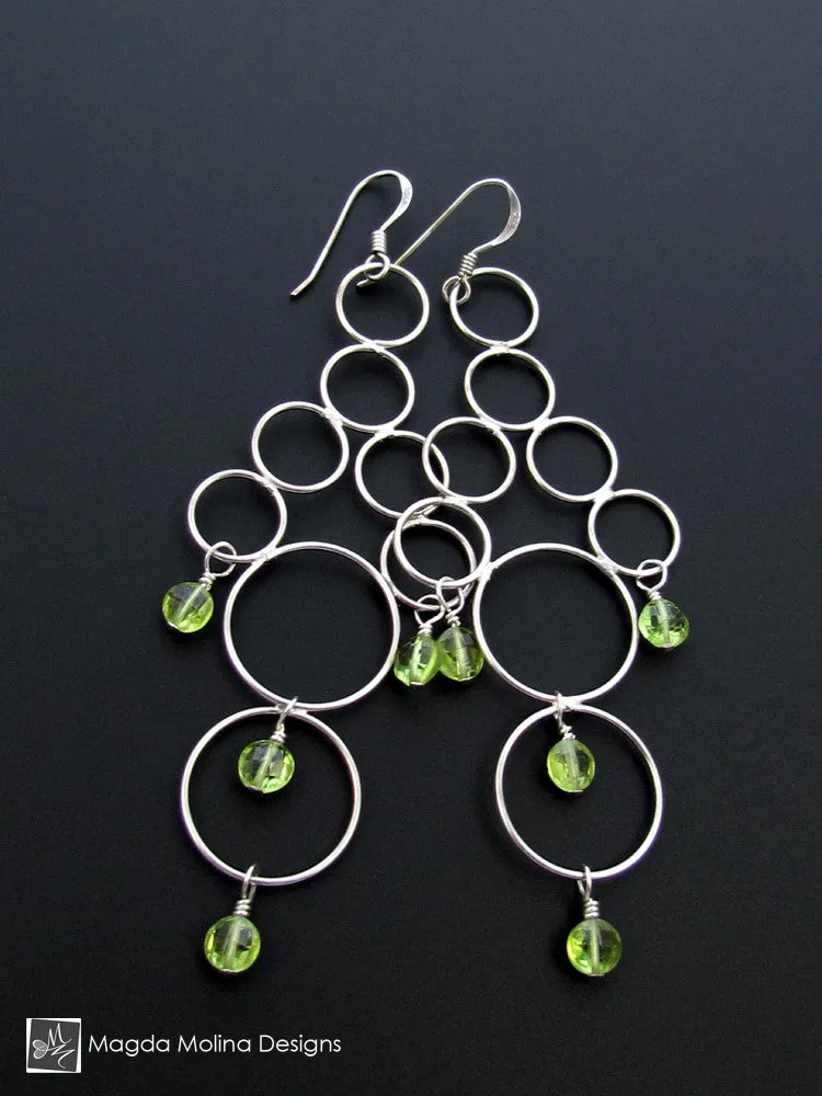 The Silver Bubbles Chandelier Earrings With Peridot Gems