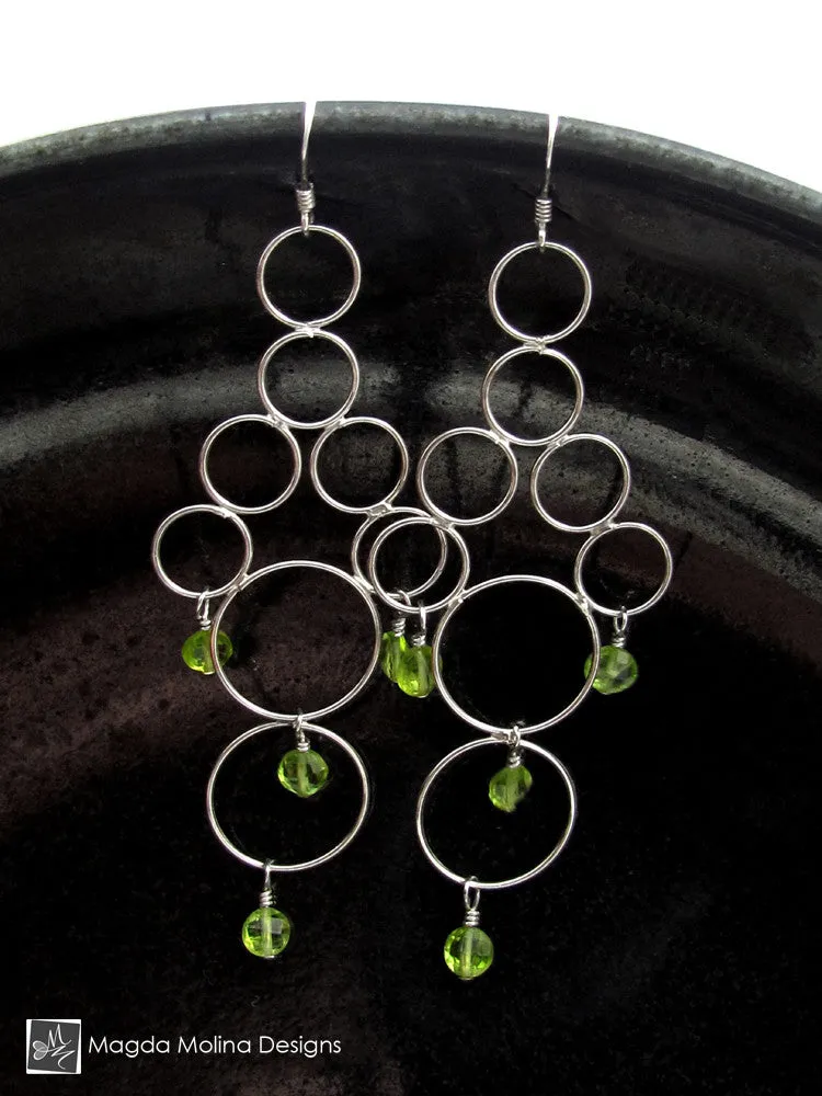 The Silver Bubbles Chandelier Earrings With Peridot Gems