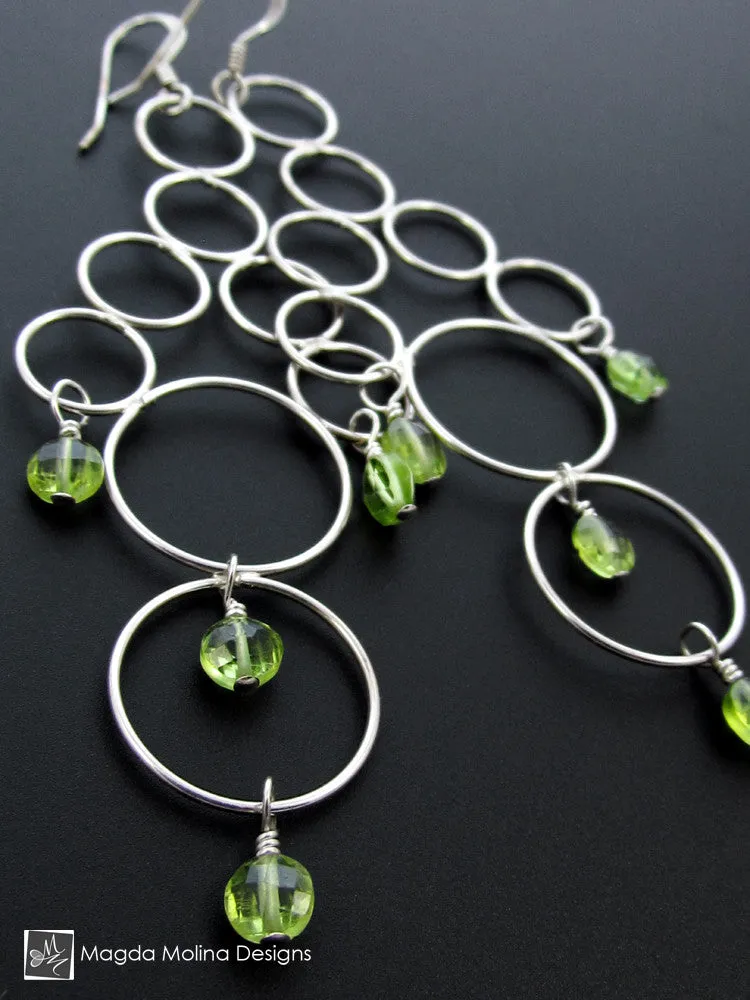 The Silver Bubbles Chandelier Earrings With Peridot Gems