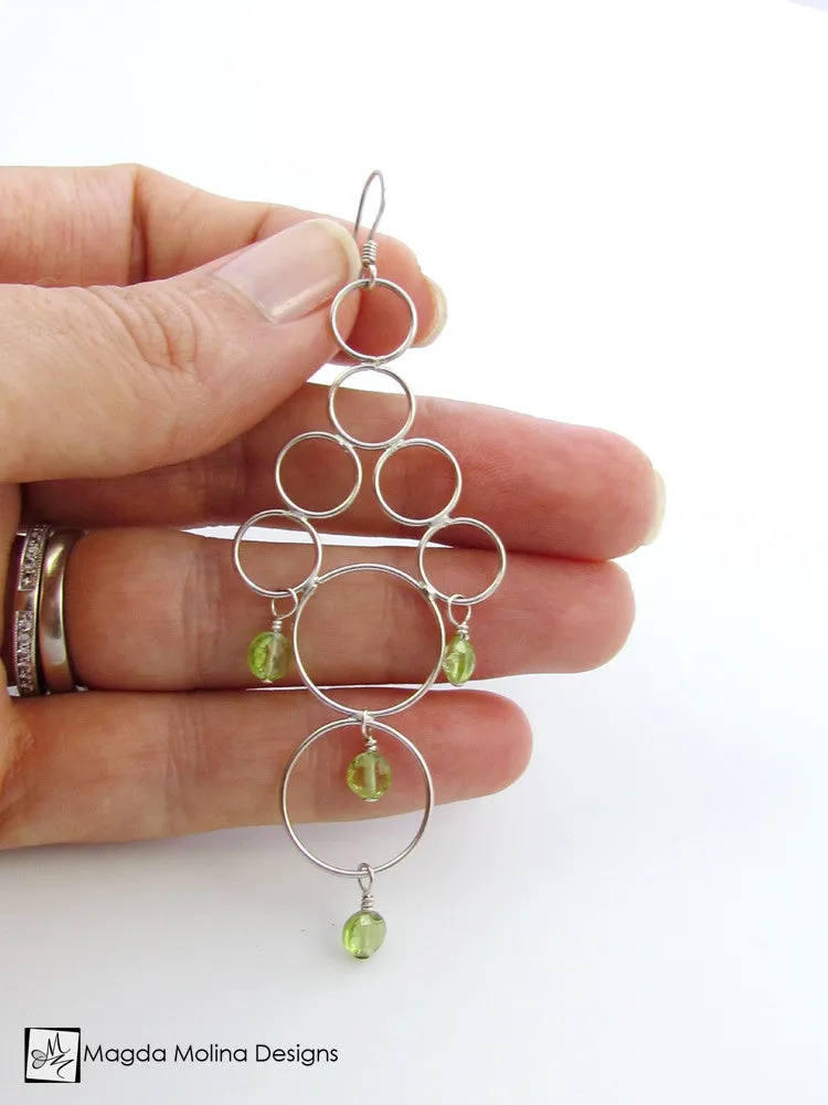 The Silver Bubbles Chandelier Earrings With Peridot Gems