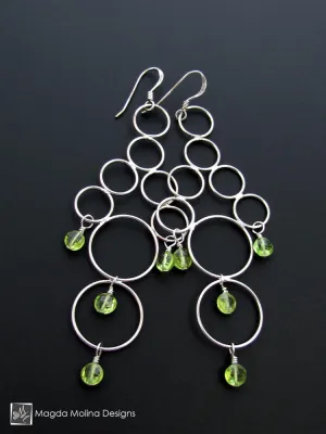 The Silver Bubbles Chandelier Earrings With Peridot Gems