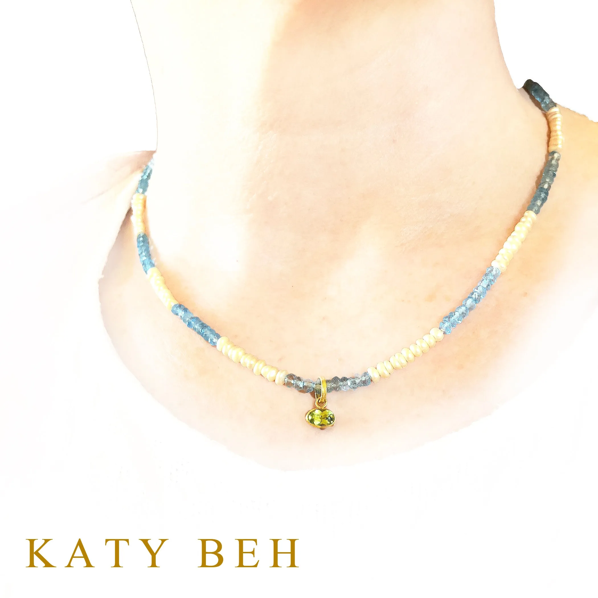 Topanya Pearl, Blue Topaz and Peridot Necklace